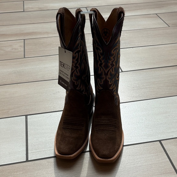 Ariat Brown Suede Men's Western Boots with Embroidered Shaft